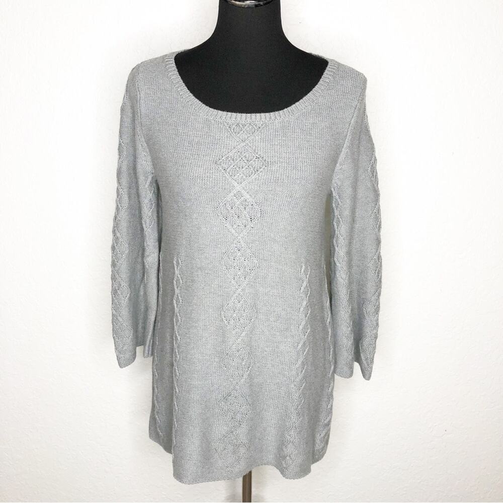 Soft‎ Surroundings gray mixed knit diamond pattern sweater size XS NWT